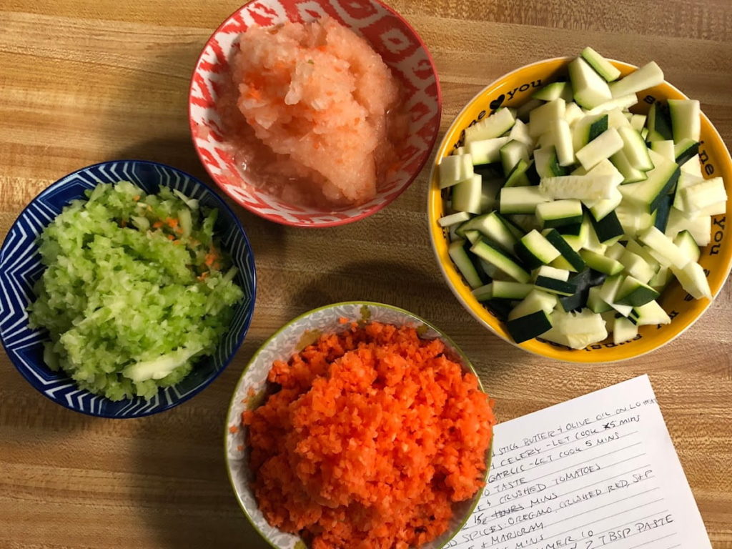 Chopped Onions, Celery, and Carrots for the O'Brien Pasta Sauce