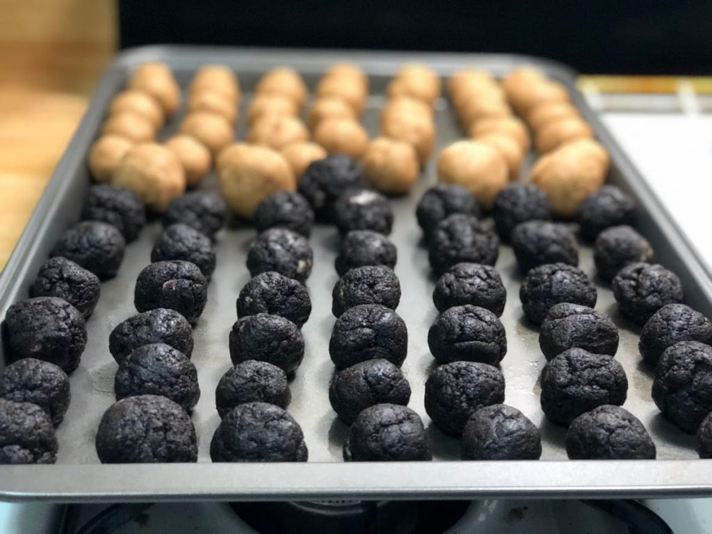 Nutter Butter and Oreo Truffle Balls on Baking Sheet